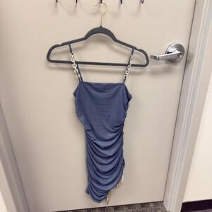Y2k vibes Grey/blue ruched‎ mini dress #partydress #rhinestones #y2k